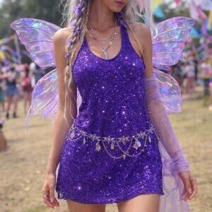 Vintage Victoria’s Secret Purple Sequin Racerback Slip Dress Fairycore Y2K Mini